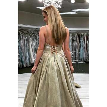 SHINDRESS Women Gold Prom Evening Dresses Long Glitter Sleeveless Formal Party Gown 2024 with Pocket...