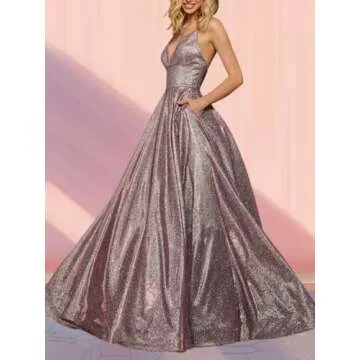 SHINDRESS Women Gold Prom Evening Dresses Long Glitter Sleeveless Formal Party Gown 2024 with Pockets 4