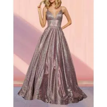 SHINDRESS Women Gold Prom Evening Dresses Long Glitter Sleeveless Formal Party Gown 2024 with Pockets 4