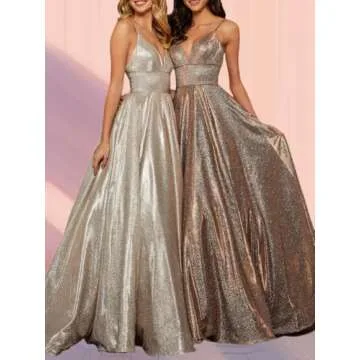 SHINDRESS Women Gold Prom Evening Dresses Long Glitter Sleeveless Formal Party Gown 2024 with Pockets 4