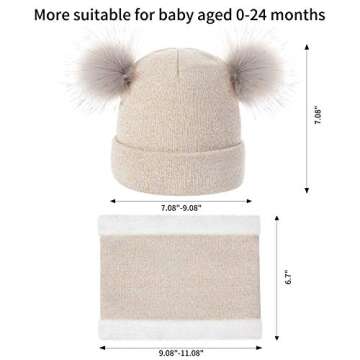 yeabiu 3 PCS Baby Hat Scarf Gloves Set 0-24 Months