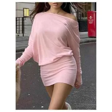 GORGLITTER Women's Long Sleeve Off The Shoulder Mini Fall Dress Wrap Party Bodycon Mini Dresses