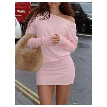 GORGLITTER Women's Long Sleeve Off The Shoulder Mini Fall Dress Wrap Party Bodycon Mini Dresses