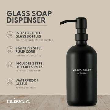 MaisoNovo Glass Soap Dispenser & Bathroom Counter Tray | Bathroom and Kitchen Set w.Dish Soap Hand S...