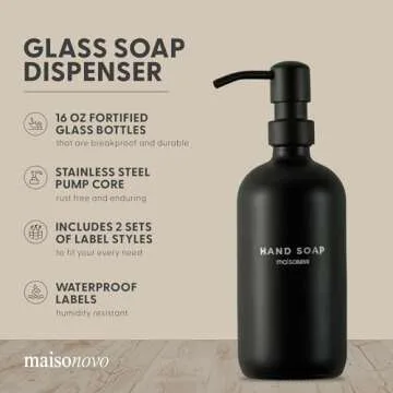 MaisoNovo Glass Soap Dispenser & Bathroom Counter Tray | Bathroom and Kitchen Set w.Dish Soap Hand S...