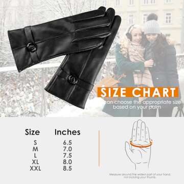 Womens Winter Leather Gloves Touchscreen Texting Warm Driving Lambskin Gloves (Black, S)