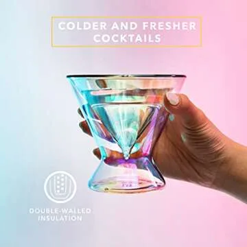 Dragon Glassware Stemless Martini Glasses - 7 oz Iridescent Set of 2 - Double Wall Insulated Cocktail Glass Set - Unique and Fun Gift for Espresso Martini Lovers