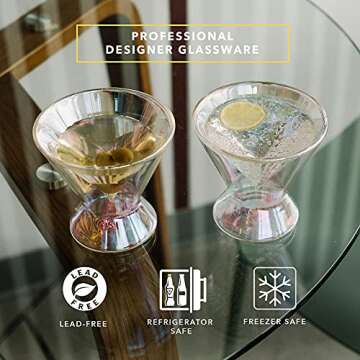 Dragon Glassware Stemless Martini Glasses - 7 oz Iridescent Set of 2 - Double Wall Insulated Cocktail Glass Set - Unique and Fun Gift for Espresso Martini Lovers