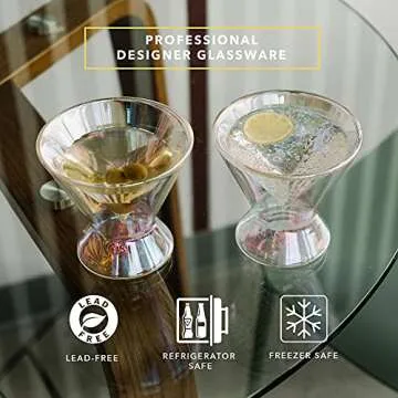 Dragon Glassware Stemless Martini Glasses - 7 oz Iridescent Set of 2 - Double Wall Insulated Cocktail Glass Set - Unique and Fun Gift for Espresso Martini Lovers