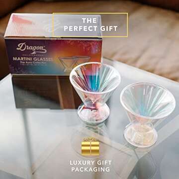 Dragon Glassware Stemless Martini Glasses - 7 oz Iridescent Set of 2 - Double Wall Insulated Cocktail Glass Set - Unique and Fun Gift for Espresso Martini Lovers