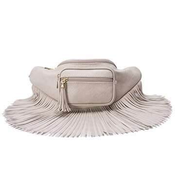 Solene Fringe Waist Pack Crossbody Bag Shoulder Purse with Multi Zipper Pockets - (KL088, Grey)