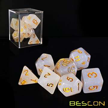 Bescon Intensive Glitter DND Dice 7pcs Set Veil Mist, New Glitter Polyhedral Die Set d4 d6 d8 d10 d1...