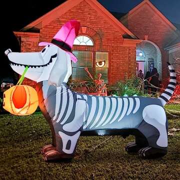GOOSH 5.5 FT Halloween Inflatables Outdoor Decorations Skeleton Puppy Inflatable Yard Decoration with Build-in LEDs Blow Up Pumpkin for Halloween Party Indoor Outdoor Yard Garden