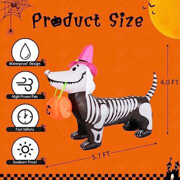 GOOSH 5.5 FT Halloween Inflatables Outdoor Decorations Skeleton Puppy Inflatable Yard Decoration with Build-in LEDs Blow Up Pumpkin for Halloween Party Indoor Outdoor Yard Garden