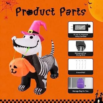 GOOSH 5.5 FT Halloween Inflatables Outdoor Decorations Skeleton Puppy Inflatable Yard Decoration with Build-in LEDs Blow Up Pumpkin for Halloween Party Indoor Outdoor Yard Garden