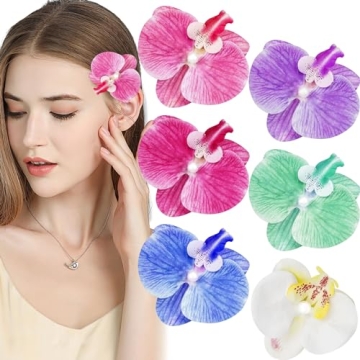 6 Pack Phalaenopsis Hawaiian Butterfly Hair Accessories for Women and Girls - Stylish Alligator Clip...
