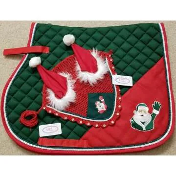 Christmas Saddle Pad Set with Matching Fly Bonnet