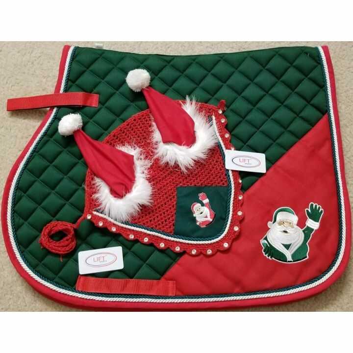 Christmas Saddle Pad Set with Matching Fly Bonnet