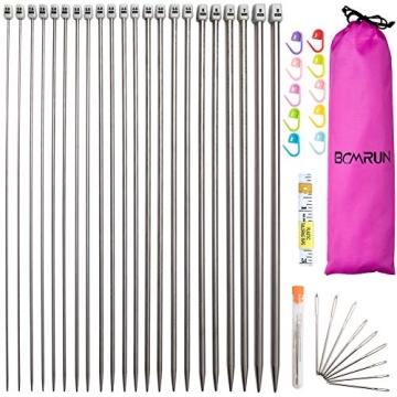 BCMRUN 22 Piece Stainless Steel Knitting Needles Set - Perfect for Every Knitting Enthusiast