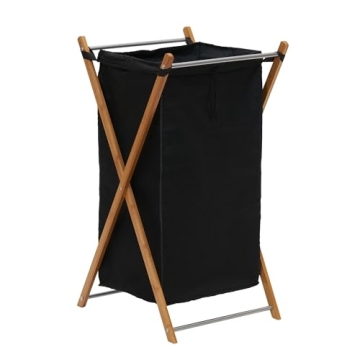 Household Essentials X-Frame Bamboo Laundry Hamper - Stylish Collapsible with Washable Poly-Cotton B...