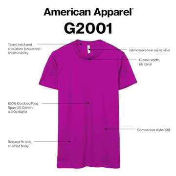 American Apparel Fine Jersey T-Shirt, Style G2001, Multipack, White (2-Pack), X-Large