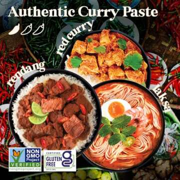 Homiah Curry Paste Sampler (Value 3 Pack x 7 Oz) Gluten Free Non-GMO Malaysian Curry Paste – Vegan Red Curry Laksa Rendang Paste Thai Essentials for Kitchen – Premium Thai Curry Paste for Asian Dishes