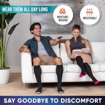 PhysFlex Compression Socks for Women and Men - Best Support for Running, Flying, Pregnancy - Knee High Graduated Compression Stockings (Black, L/XL)