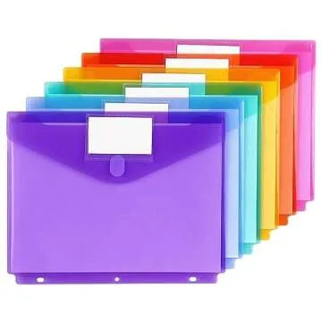 Tamaki 6 Pack 3 Ring Binder Pocket Clear Pouch, Letter Size, Snap Button Binder Folders Organizer wi...