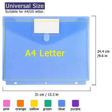 Tamaki 6 Pack 3 Ring Binder Pocket Clear Pouch, Letter Size, Snap Button Binder Folders Organizer with Label for School Supplies