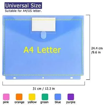 Tamaki 6 Pack 3 Ring Binder Pocket Clear Pouch, Letter Size, Snap Button Binder Folders Organizer with Label for School Supplies