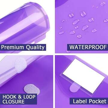 Tamaki 6 Pack 3 Ring Binder Pocket Clear Pouch, Letter Size, Snap Button Binder Folders Organizer with Label for School Supplies