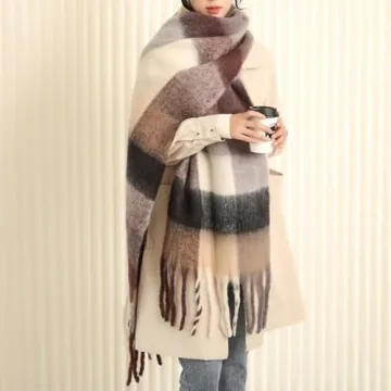 Chunky Winter Scarfs for Women Cold Weather Knit Plaid