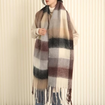 Chunky Winter Scarfs for Women Cold Weather Knit Plaid