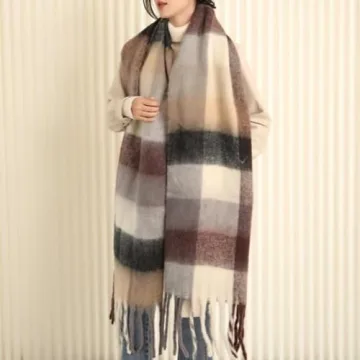 Chunky Winter Scarfs for Women Cold Weather Knit Plaid