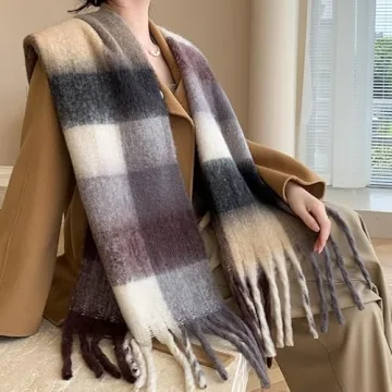 Chunky Winter Scarfs for Women Cold Weather Knit Plaid