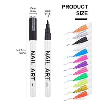 12 Color Fluorescent 3D Nail Art Pens Set, Kalolary Nail Point Graffiti Dotting Pen Drawing Painting...