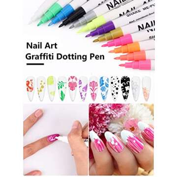 12 Color Fluorescent 3D Nail Art Pens Set, Kalolary Nail Point Graffiti Dotting Pen Drawing Painting Liner Brush for DIY Nail Art Beauty Adorn Manicure Tools(D)