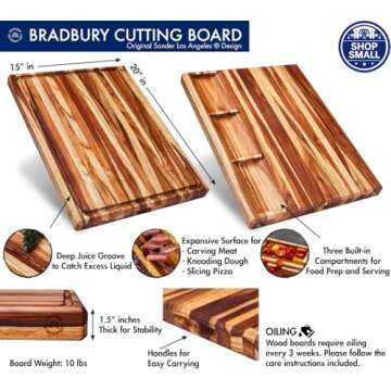 Sonder Los Angeles, XL Thick Teak Wood Cutting Board for Kitchen with Juice Groove, Sorting Compartm...