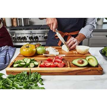 Sonder Los Angeles, XL Thick Teak Wood Cutting Board for Kitchen with Juice Groove, Sorting Compartments, Charcuterie Cheese Board 20x15x1.5 in (Gift Box Included)