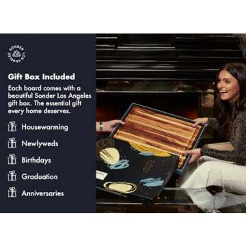 Sonder Los Angeles, XL Thick Teak Wood Cutting Board for Kitchen with Juice Groove, Sorting Compartments, Charcuterie Cheese Board 20x15x1.5 in (Gift Box Included)