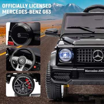 Kids 12V Ride on Car, Hetoy Licensed Mercedes Benz G63 Kids Car w/Remote Control, Wheels Suspension, Safety Lock, Soft Start, LED Light, Bluetooth, Music Battery Powered Electric Car for Kids - Black