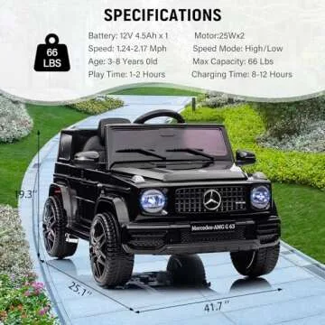 Kids 12V Ride on Car, Hetoy Licensed Mercedes Benz G63 Kids Car w/Remote Control, Wheels Suspension, Safety Lock, Soft Start, LED Light, Bluetooth, Music Battery Powered Electric Car for Kids - Black