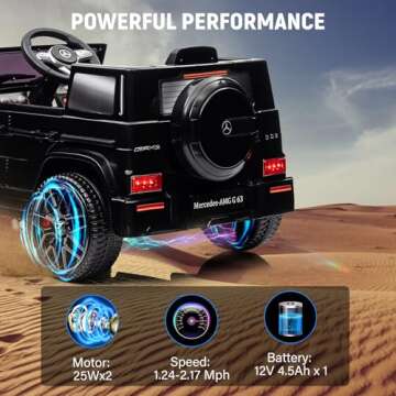 Kids 12V Ride on Car, Hetoy Licensed Mercedes Benz G63 Kids Car w/Remote Control, Wheels Suspension, Safety Lock, Soft Start, LED Light, Bluetooth, Music Battery Powered Electric Car for Kids - Black