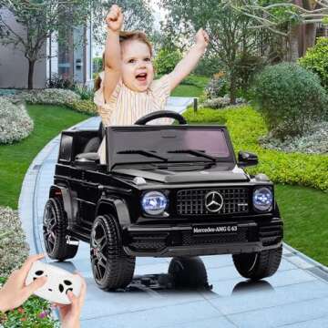 Kids 12V Ride on Car, Hetoy Licensed Mercedes Benz G63 Kids Car w/Remote Control, Wheels Suspension, Safety Lock, Soft Start, LED Light, Bluetooth, Music Battery Powered Electric Car for Kids - Black