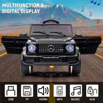 Kids 12V Ride on Car, Hetoy Licensed Mercedes Benz G63 Kids Car w/Remote Control, Wheels Suspension, Safety Lock, Soft Start, LED Light, Bluetooth, Music Battery Powered Electric Car for Kids - Black