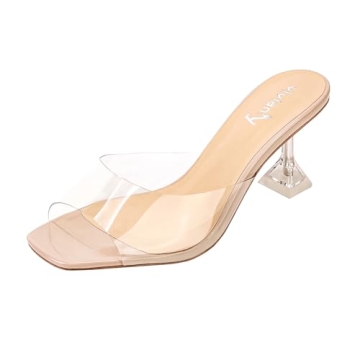 Vivianly Women's Clear Heels Sandals - Elegant Transparent Stiletto Slippers