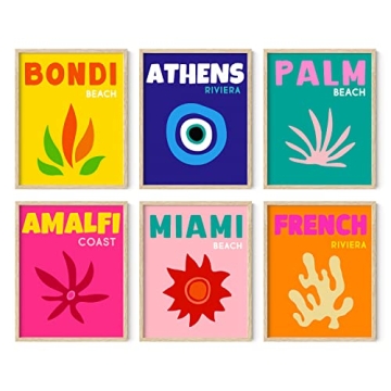 HAUS AND HUES Colorful Framed Wall Art - Set of 6 Trendy Travel Wall Decor, Aesthetic Preppy Room De...