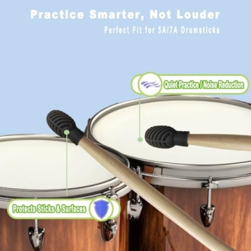 Drumstick Dampeners 10 Pack with Storage Case, Silicone Quiet Tips in 5 Colors for Silencing Drummin...