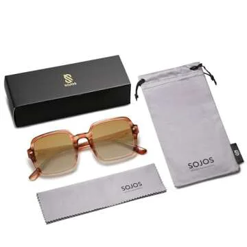 SOJOS Retro Square Polarized Sunglasses for Women Men Classic Trendy Sunnies SJ2226, Brown Pattern/Brown