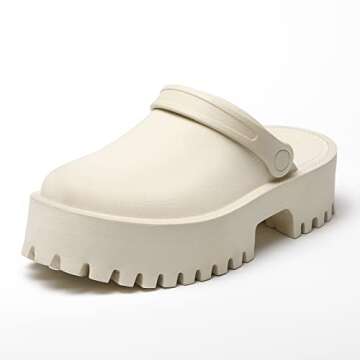 CHERSE Women Platform Thick Soled Slippers,Beige Slip On Clogs Casual Non Home Lazy Waterproof Fashi...